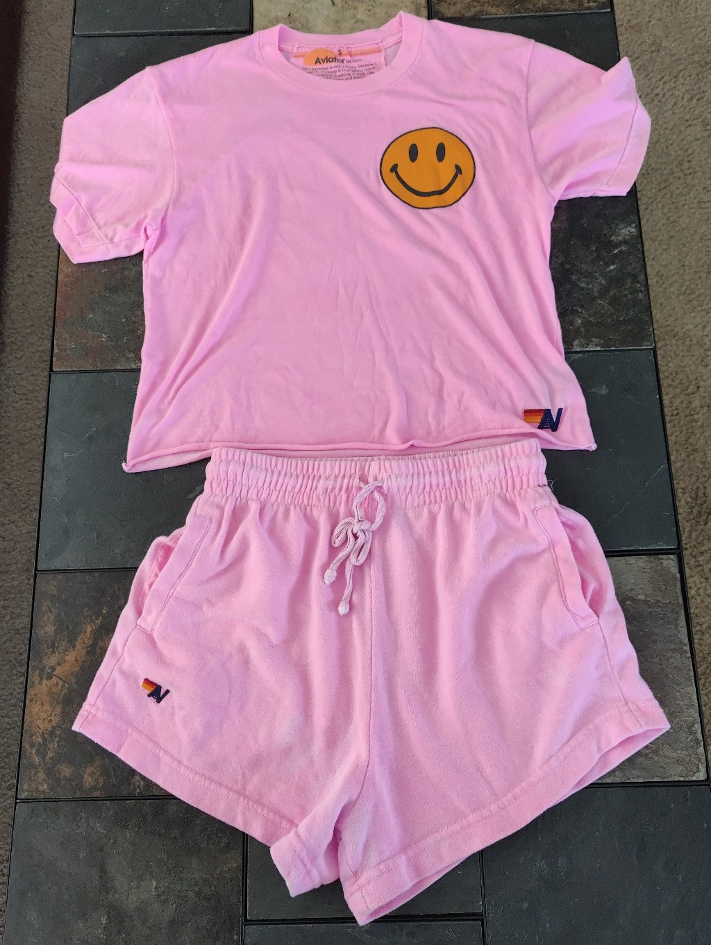 Aviator Nation Boyfriend T-Shirt & Lounge Shorts Drawstring Elastic Waist Small